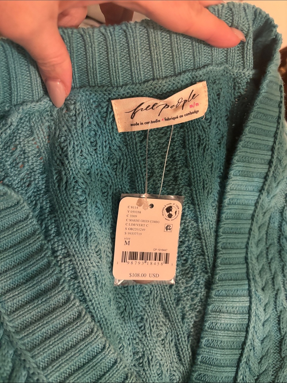 Free People Washed Ashore Cable Lnit Cardigan-Size Medium - Picture 7 of 9